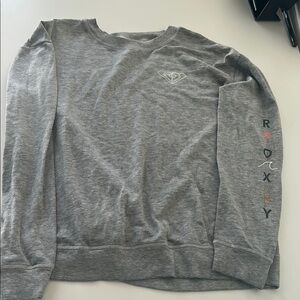 Roxy Gray Crewneck Sweater with Ribbed Details